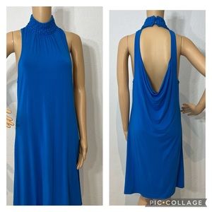 Linq. Blue Sheath Dress with Hi neck & Amazing Back
